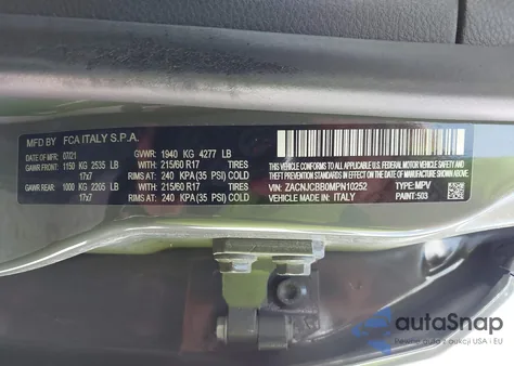 2021 Jeep Renegade Latitude Fwd from USA, damaged, VIN ZACNJCBB0MPN10252
